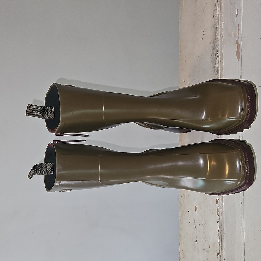Chloe Green And Brown Betty Rain Boots - Picture 2 of 12